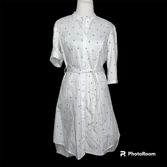 Vivienne Hu Dresses & Skirts - Vivienne Hu Cotton Button Shirt Dress Boat Print with Tie Size M